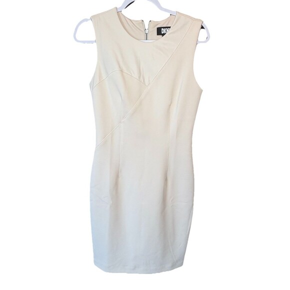 DKNY Cream Sleeveless Sheath Dress Women’s Size 4 Asymmetric Detail Exposed Zip - Picture 5 of 11